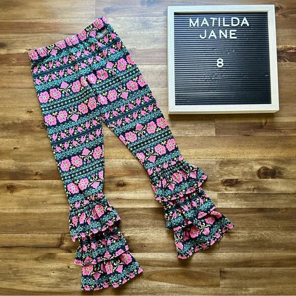 NEW Matilda Jane Once Upon A Time Black Pink Floral Festive Bennys Pants Ruffle - Picture 1 of 7